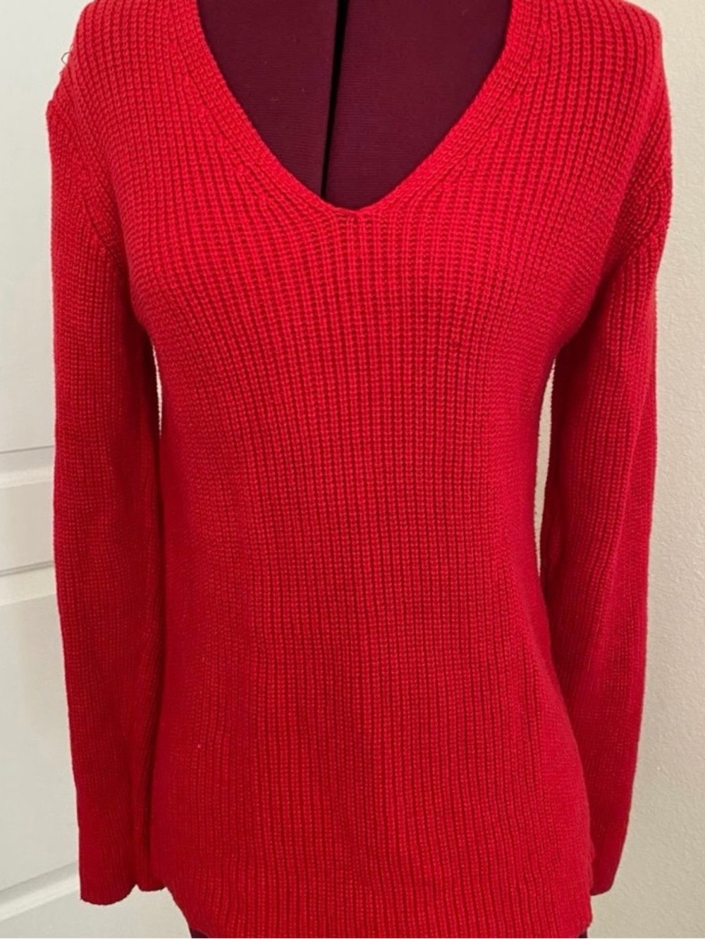 Charter Club Red V-Neck Ribbed Sweater